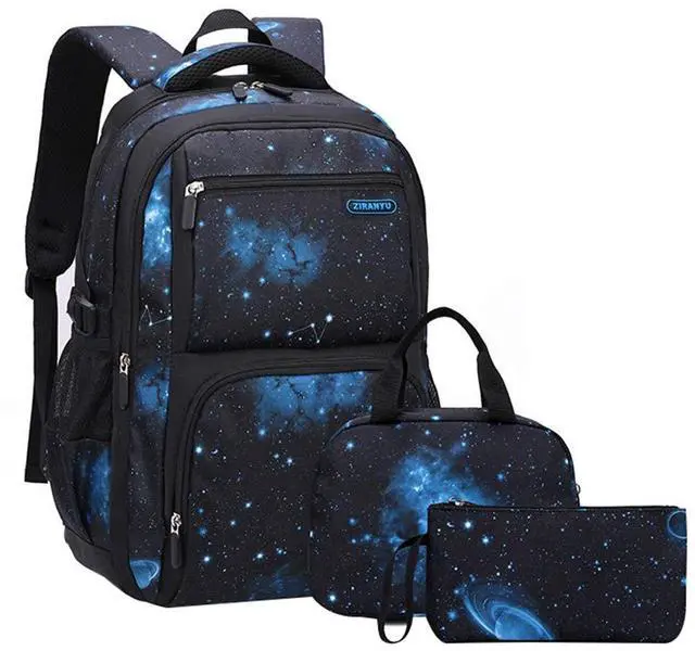 Main image of JiaYou Space Pattern Galaxy Backpack Boys Primary Junior Middle School Daypack Men High Middle School Laptop Bag(Star-Dark Blue,3Pcs Backpack Set)