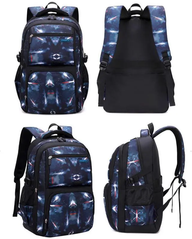 Alt view image 3 of 5 - JiaYou Space Pattern Galaxy Backpack Boys Primary Junior Middle School Daypack Men High Middle School Laptop Bag(Star-Dark Blue,3Pcs Backpack Set)