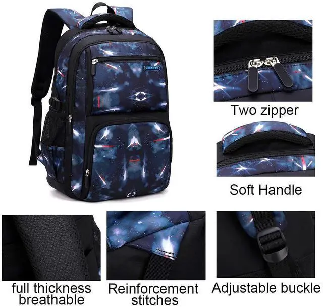 Alt view image 4 of 5 - JiaYou Space Pattern Galaxy Backpack Boys Primary Junior Middle School Daypack Men High Middle School Laptop Bag(Star-Dark Blue,3Pcs Backpack Set)