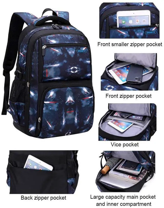 Alt view image 5 of 5 - JiaYou Space Pattern Galaxy Backpack Boys Primary Junior Middle School Daypack Men High Middle School Laptop Bag(Star-Dark Blue,3Pcs Backpack Set)
