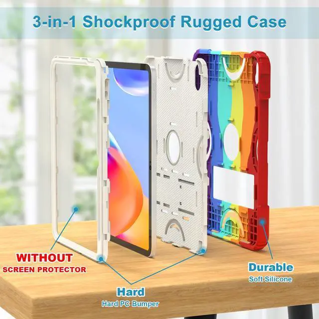 Alt view image 3 of 5 - Grifobes for iPad 11-inch (A16) 2025 / 10th Generation Case 10.9 inch 2022, iPad 11th / 10th Case with Pencil Holder Heavy Duty Rugged Protective Cover with Kickstand for Girls Kids Rainbow