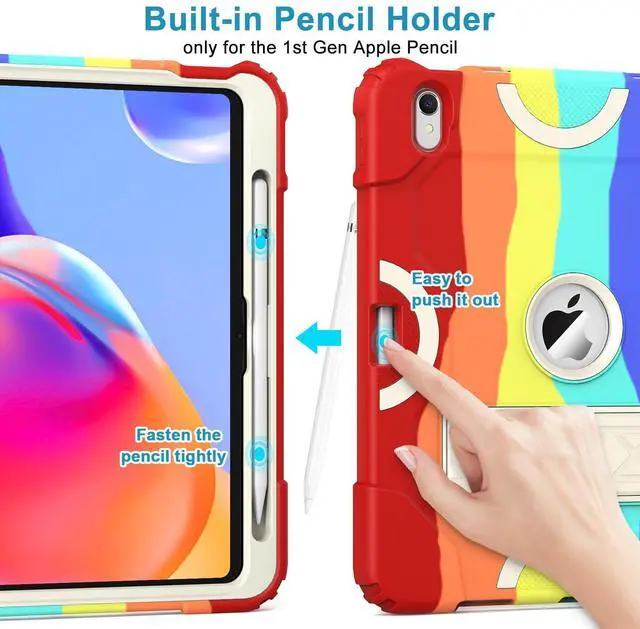 Alt view image 5 of 5 - Grifobes for iPad 11-inch (A16) 2025 / 10th Generation Case 10.9 inch 2022, iPad 11th / 10th Case with Pencil Holder Heavy Duty Rugged Protective Cover with Kickstand for Girls Kids Rainbow