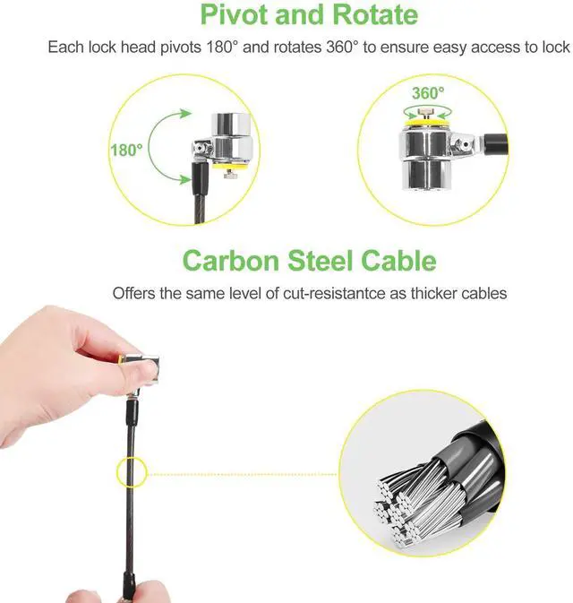 Alt view image 3 of 5 - LORADAR Daul Head Twin Cable Lock Lock for Laptops,Monitor 3 Keys 6.7Foot Lock Two Devices at The Same Time