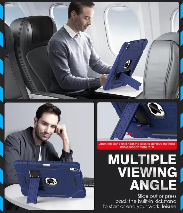 Alt view image 4 of 5 - Grifobes Case for iPad Air 11-inch (M3/M2) 2025/2024, for iPad Air 5th/4th Generation 2022/2020 10.9", Heavy Duty Rugged Cover with Stand/Pencil Holder for i Pad Air 6th 5 4 Gen (Navy Blue)