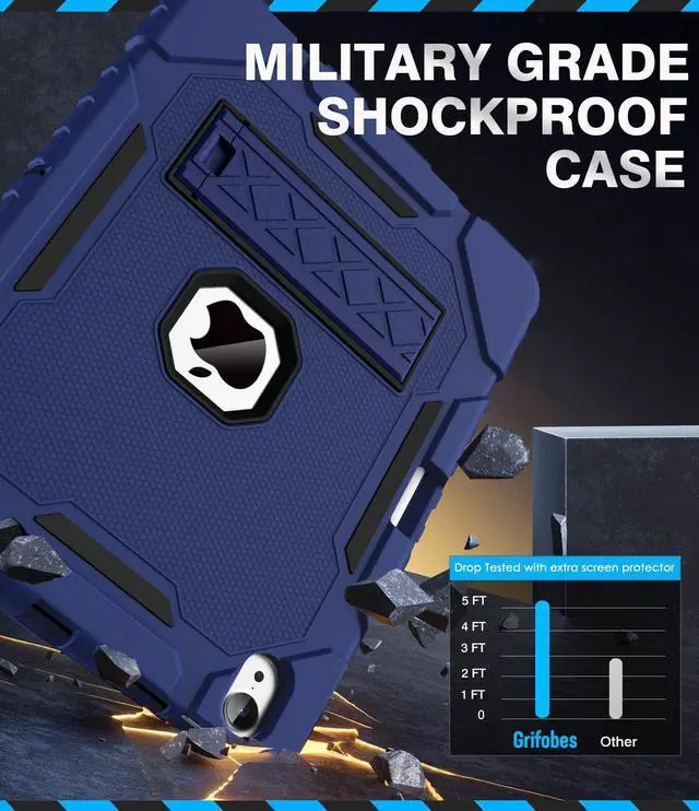 Alt view image 5 of 5 - Grifobes Case for iPad Air 11-inch (M3/M2) 2025/2024, for iPad Air 5th/4th Generation 2022/2020 10.9", Heavy Duty Rugged Cover with Stand/Pencil Holder for i Pad Air 6th 5 4 Gen (Navy Blue)