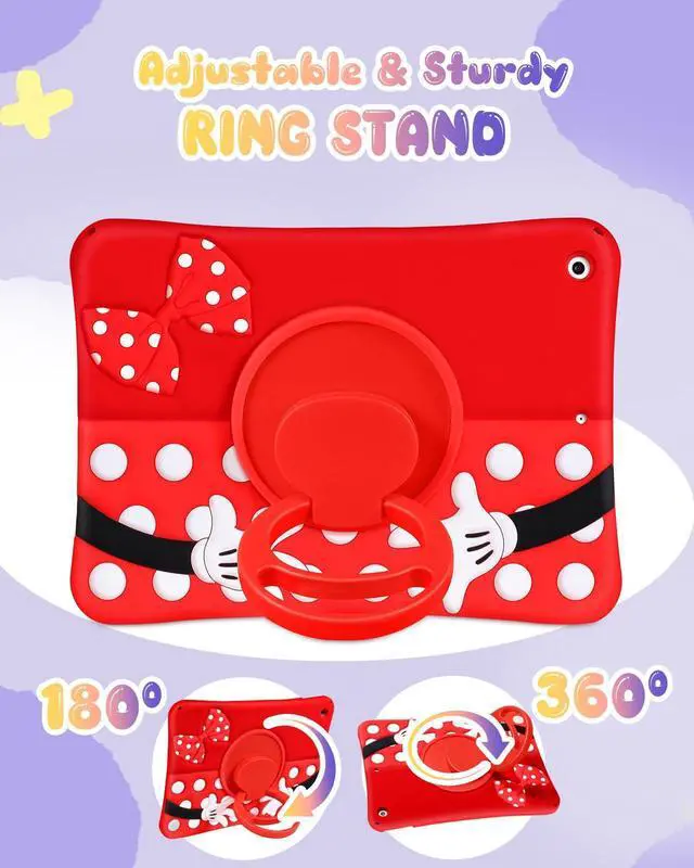 Alt view image 4 of 5 - Lotadilo Cute Case for iPad 9th/8th/7th Generation - Silicone 3D Design for Girls Women Teens Girly Kawaii Funny Cartoon Soft Stand for iPad Case 9th/8th/7th Generation with Lanyard 10.2 Inch,Red