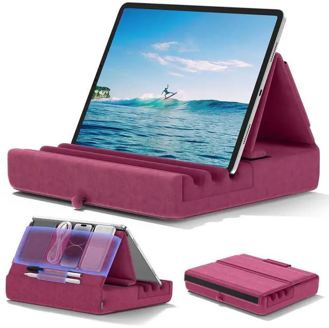 Main image of KDD Tablet Pillow Holder, Foldable iPad Stand for Lap, Bed and Desk -Tablet Soft Pad Dock with Pocket & Stylus Mount Compatible with iPad Pro 12.9, 10.5, 9.7 Air Mini 6 5 4 3, Galaxy Tab, E-Reader