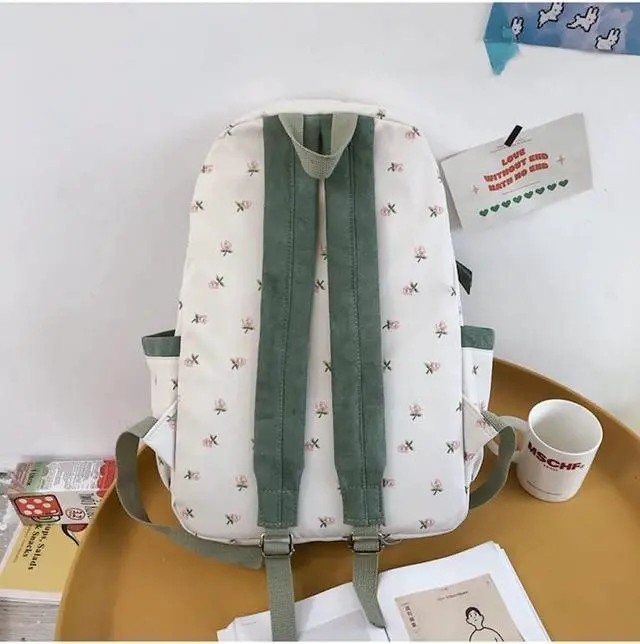 Alt view image 5 of 5 - 2025 Cute Preppy Bag Floral Printed Kawaii Backpack Cottagecore Aesthetic Backpack Laptop Daypack (Sage Green)