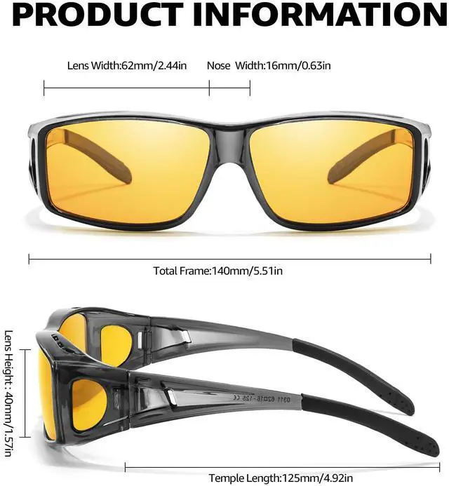 Alt view image 3 of 5 - LVIOE Wraparound Oversized Blue Light Blocking Glasses Square TR90 Big Large Huge Trendy Fit Over Glasses Men Women LB0311Y