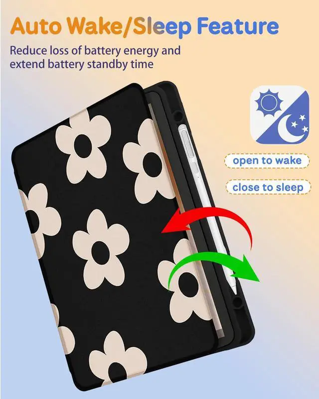 Alt view image 5 of 5 - Kidcube for Kindle Fire HD 10/10 Plus Tablet Case - 13th/11th Generation (2023/2021) 10.1" Women Girls Cute Flowers Floral Design Rotating Stand Pencil Holder Folio Cases for Amazon Fire HD 10/10 Plus