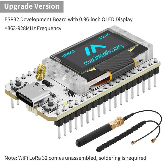 Alt view image 2 of 5 - MakerFocus ESP32 LoRa V3 Development Board with 2000mAh Battery and 915MHz Antenna, Integrated WiFi Bluetooth SX1262 CP2102 0.96-inch OLED Display Type C for Meshtastic IoT Arduino Intelligent Scene
