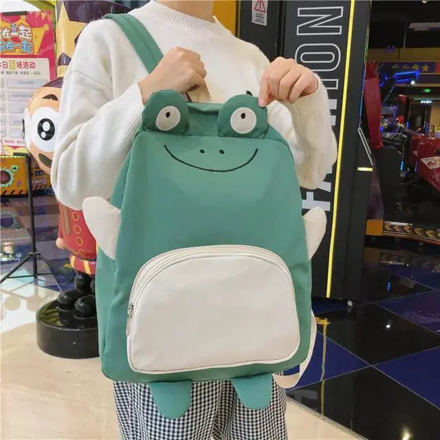Alt view image 3 of 5 - KOWVOWZ Kawaii Frog Large Novelty Backpack Girl Boy Teen Cute Fuuny Panda Animal High School Backpack Laptop Waterproof Bookbag (Frog)
