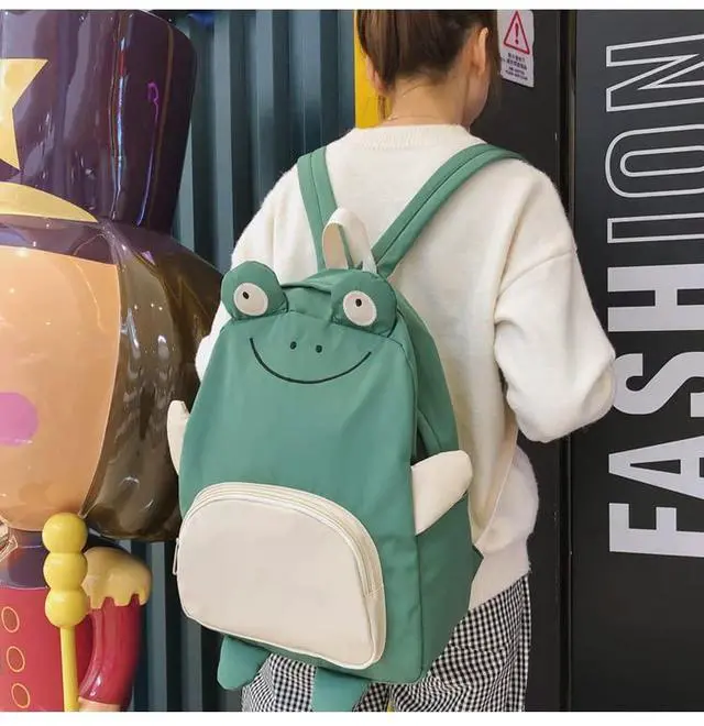 Alt view image 4 of 5 - KOWVOWZ Kawaii Frog Large Novelty Backpack Girl Boy Teen Cute Fuuny Panda Animal High School Backpack Laptop Waterproof Bookbag (Frog)