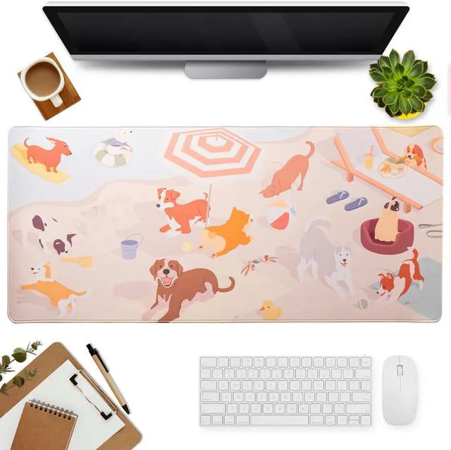 Alt view image 2 of 5 - KFA Good Boys Beach Day, Doggie Deskmat Large, 35" x 15", Cute Dog Keyboard Mouse Pad Desk Pad Desk Blotter for Gaming, Office or Home