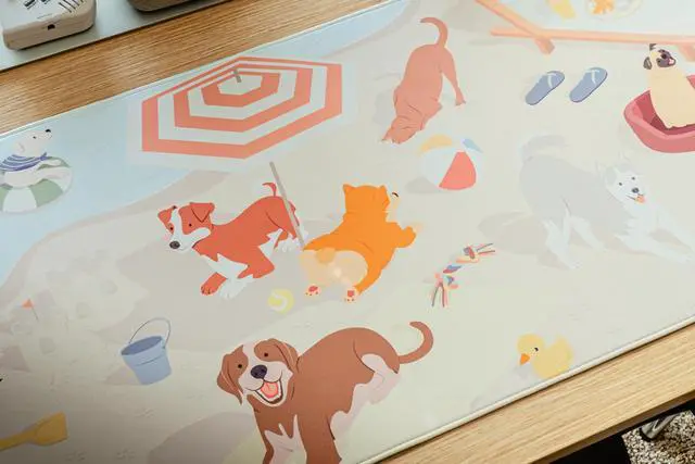 Alt view image 5 of 5 - KFA Good Boys Beach Day, Doggie Deskmat Large, 35" x 15", Cute Dog Keyboard Mouse Pad Desk Pad Desk Blotter for Gaming, Office or Home