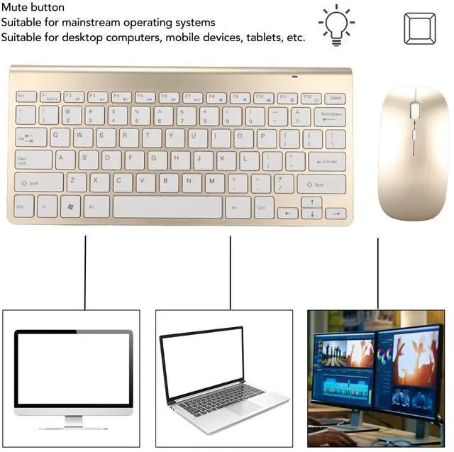 Alt view image 2 of 5 - Hilitand Keyboard Combo, 2.4G 78 Keys Slim Keyboard and Set,USB Ergonomics Mute Computer Keyboard Mouse,for Home Office Game (Luxury Golden)