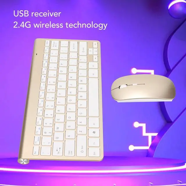 Alt view image 4 of 5 - Hilitand Keyboard Combo, 2.4G 78 Keys Slim Keyboard and Set,USB Ergonomics Mute Computer Keyboard Mouse,for Home Office Game (Luxury Golden)