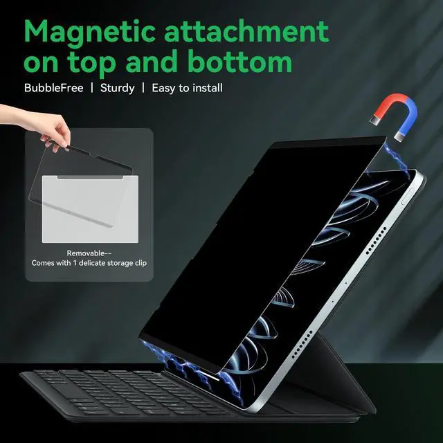 Alt view image 3 of 5 - Magnetic Privacy Screen Protector Compatible with iPad Pro 11/Air4/Air5 10.9 In 2018-2022, Anti Glare Blue Light Film Anti-Spy Filter, Bubble-Free Shield Easy Install Guard Removable Cover