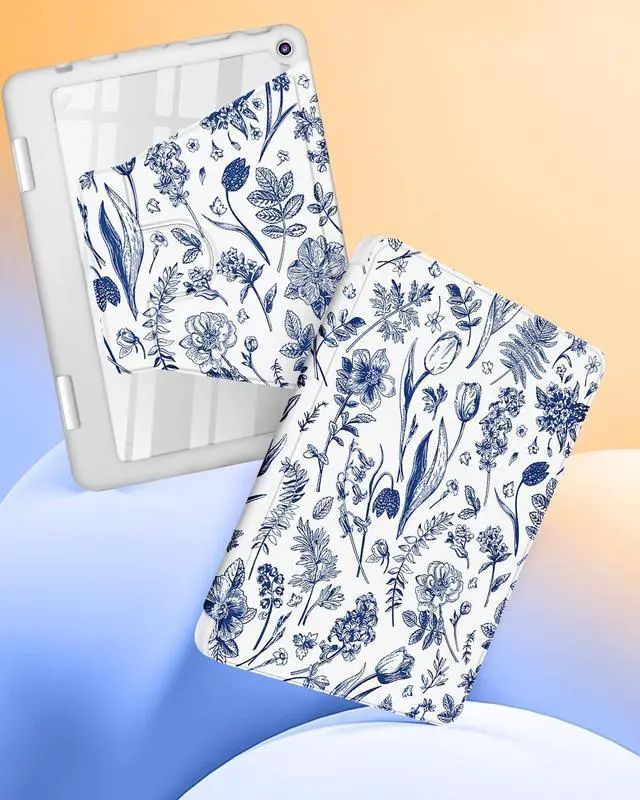 Alt view image 4 of 5 - Kidcube for Kindle Fire HD 8/8 Plus Tablet Case - 10th/12th Generation (2020/2022) 8" Women Girls Cute Folio Cover with Pencil Holder Floral Flowers Rotating Stand Cases for Amazon Fire HD 8/8 Plus