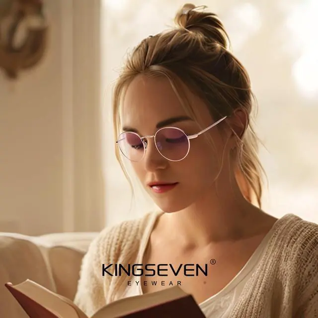 Alt view image 3 of 5 - KINGSEVEN Blue Light Blocking Glasses Ultra-Light Frame Anti-Eye Fatigue UV Glasses For Women And Men (ML4526-Gold)