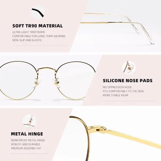 Alt view image 5 of 5 - KINGSEVEN Blue Light Blocking Glasses Ultra-Light Frame Anti-Eye Fatigue UV Glasses For Women And Men (ML4526-Gold)