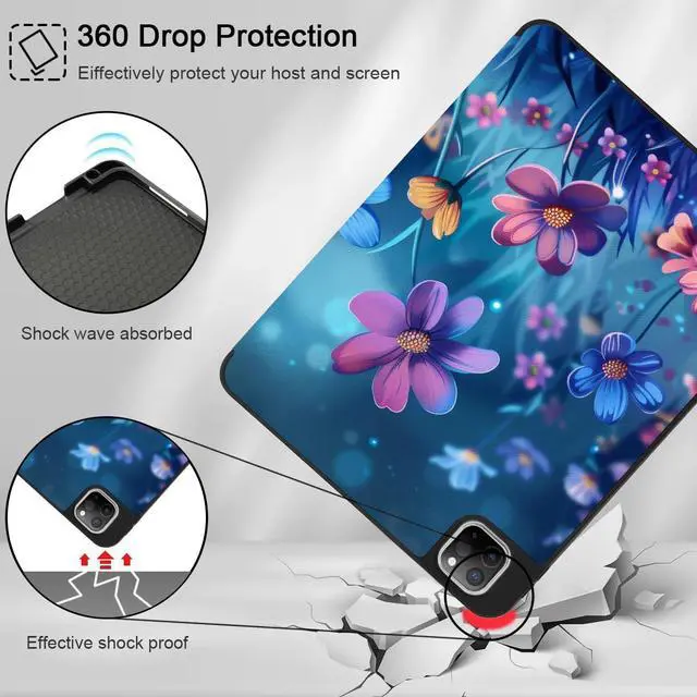 Alt view image 4 of 5 - May Chen Case for iPad Pro 13-inch 2024 5th Generation M4 Chip, [Built Pencil Holder Supports Pencil 2/USB-C] Soft TPU Back Cover with Trifold Stand Support Auto Wake/Sleep, Flowers Growing