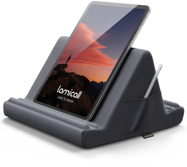 Main image of Lamicall Tablet Pillow Holder, Pillow Soft Pad - Tablet Stand Dock for Lap, Bed and Desk with Pocket & 4 Viewing Angles, for iPad Pro 11, 10.5, 12.9, Air Mini, Kindle, 4-13" Devices, Gray