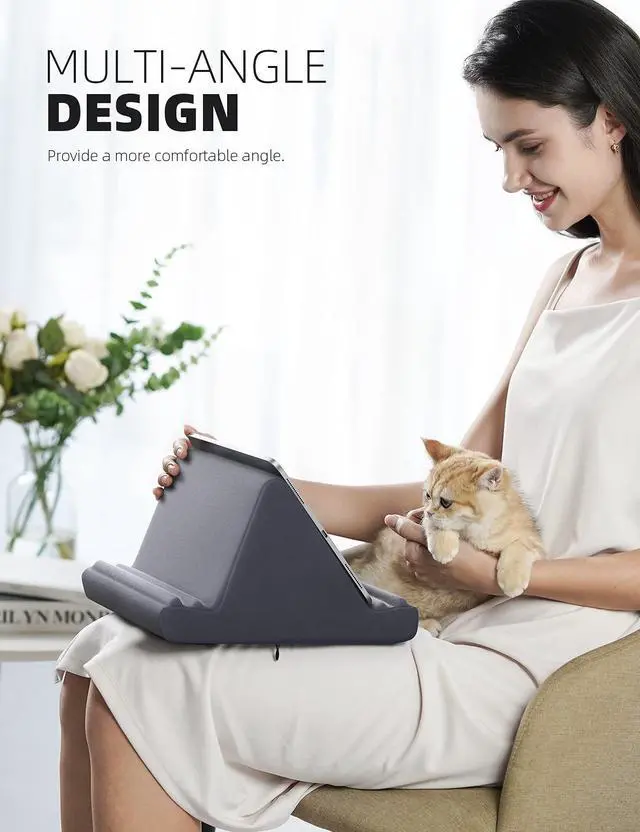 Alt view image 3 of 5 - Lamicall Tablet Pillow Holder, Pillow Soft Pad - Tablet Stand Dock for Lap, Bed and Desk with Pocket & 4 Viewing Angles, for iPad Pro 11, 10.5, 12.9, Air Mini, Kindle, 4-13" Devices, Gray