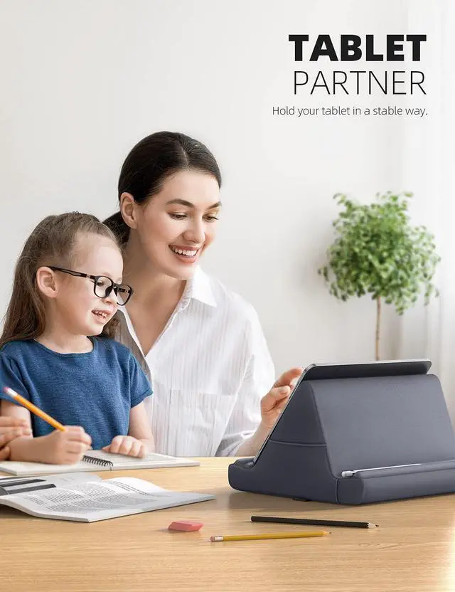 Alt view image 4 of 5 - Lamicall Tablet Pillow Holder, Pillow Soft Pad - Tablet Stand Dock for Lap, Bed and Desk with Pocket & 4 Viewing Angles, for iPad Pro 11, 10.5, 12.9, Air Mini, Kindle, 4-13" Devices, Gray