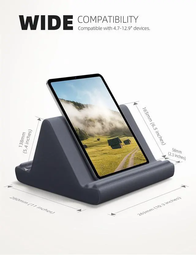 Alt view image 5 of 5 - Lamicall Tablet Pillow Holder, Pillow Soft Pad - Tablet Stand Dock for Lap, Bed and Desk with Pocket & 4 Viewing Angles, for iPad Pro 11, 10.5, 12.9, Air Mini, Kindle, 4-13" Devices, Gray