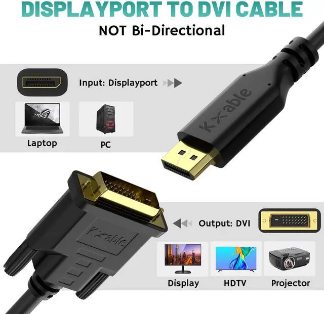 Alt view image 5 of 5 - Gold-Plated DisplayPort to DVI Cable - 25 FT, DP to DVI-D Male to Male Converter, 1080P@60Hz, for PC, Desktop, Laptop, HDTV, Projector, Monitor