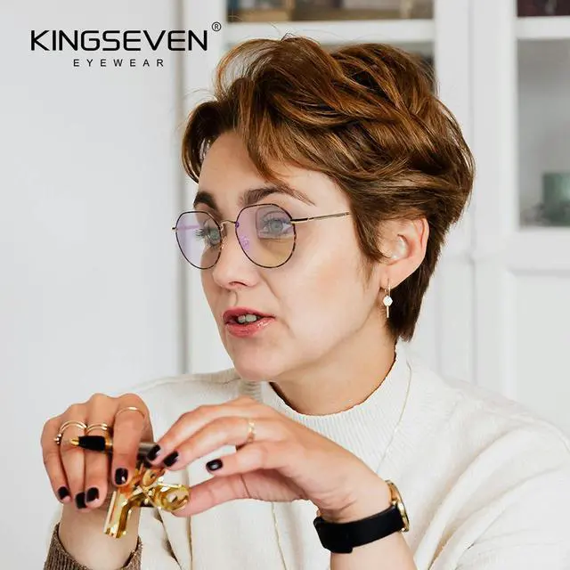 Alt view image 3 of 5 - KINGSEVEN Blue Light Blocking Glasses Men Women Computer Gaming Glasses Lightweight Frame Anti-Eyes Fatigue (ML4527-Silver)