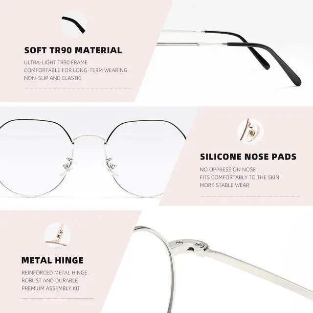 Alt view image 5 of 5 - KINGSEVEN Blue Light Blocking Glasses Men Women Computer Gaming Glasses Lightweight Frame Anti-Eyes Fatigue (ML4527-Silver)