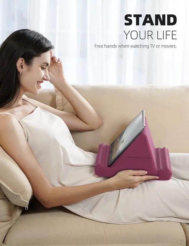 Alt view image 2 of 5 - Lamicall Tablet Pillow Stand, Tablet Holder for Bed - Pillow Soft Pad Holder for Lap with Pocket & 4 Viewing Angles, for iPad Pro 12.9, 11, Air, Mini, Kindle, 4-13" Phone and Tablet, Purplish Red