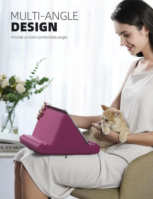 Alt view image 3 of 5 - Lamicall Tablet Pillow Stand, Tablet Holder for Bed - Pillow Soft Pad Holder for Lap with Pocket & 4 Viewing Angles, for iPad Pro 12.9, 11, Air, Mini, Kindle, 4-13" Phone and Tablet, Purplish Red