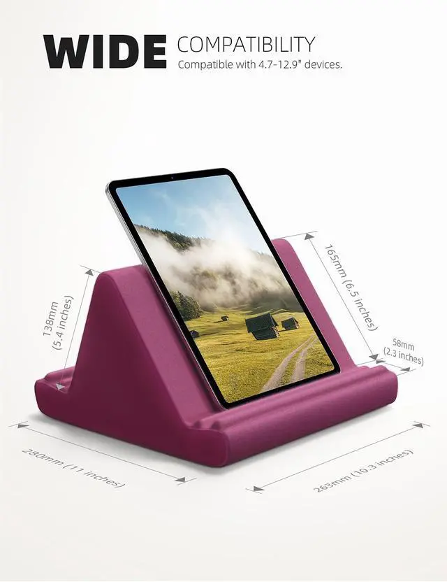 Alt view image 4 of 5 - Lamicall Tablet Pillow Stand, Tablet Holder for Bed - Pillow Soft Pad Holder for Lap with Pocket & 4 Viewing Angles, for iPad Pro 12.9, 11, Air, Mini, Kindle, 4-13" Phone and Tablet, Purplish Red