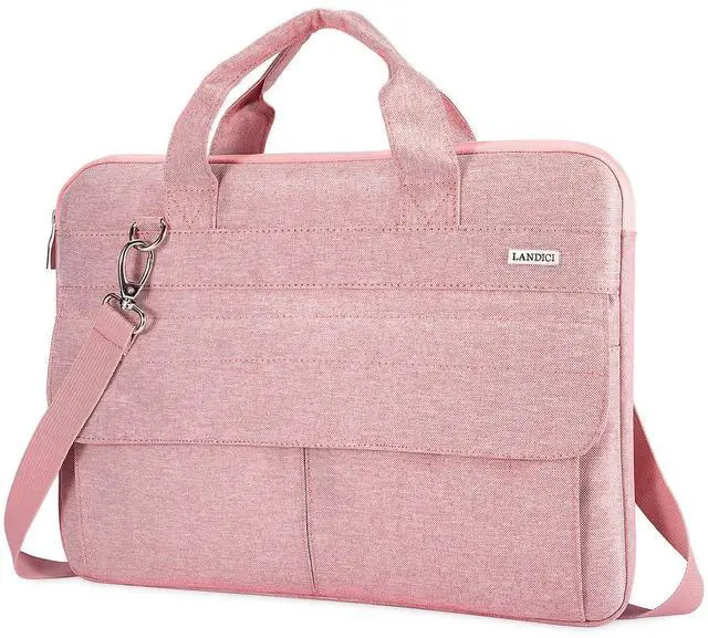 Main image of LANDICI Laptop Bag Case 17 17.3 inch for Women, Waterproof Computer Cover Bag Compatible with MacBook 17, 17-18 inch HP Acer Dell Lenovo ASUS Laptop, Slim Briefcase with Shoulder Strap, Pink