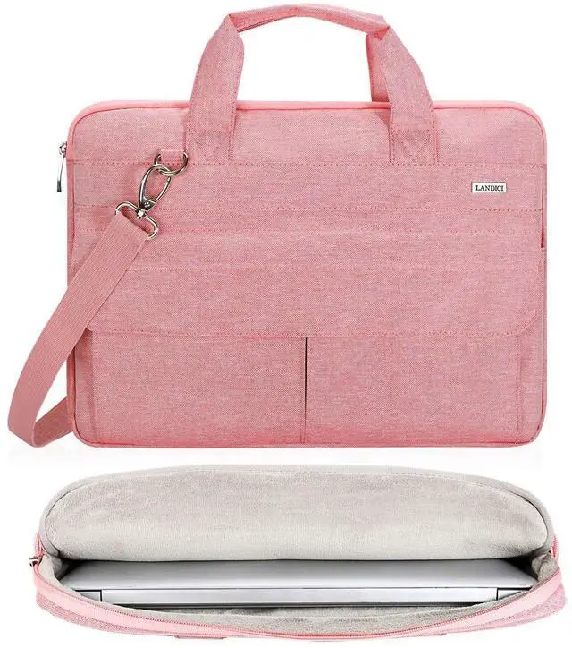Alt view image 2 of 5 - LANDICI Laptop Bag Case 17 17.3 inch for Women, Waterproof Computer Cover Bag Compatible with MacBook 17, 17-18 inch HP Acer Dell Lenovo ASUS Laptop, Slim Briefcase with Shoulder Strap, Pink