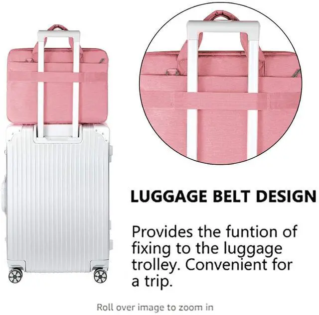 Alt view image 5 of 5 - LANDICI Laptop Bag Case 17 17.3 inch for Women, Waterproof Computer Cover Bag Compatible with MacBook 17, 17-18 inch HP Acer Dell Lenovo ASUS Laptop, Slim Briefcase with Shoulder Strap, Pink