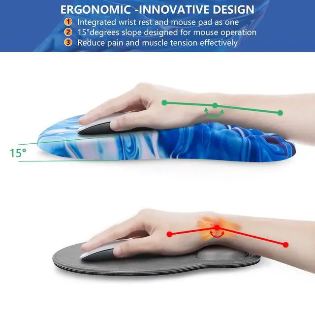 Alt view image 5 of 5 - Laokiiy Mouse Pad Wrist Support, Ergonomic Mouse Pad with Wrist Rest, Comfortable Computer Mouse Pad for Laptop, Pain Relief Mousepad with Non-Slip PU Base Ocean Blue