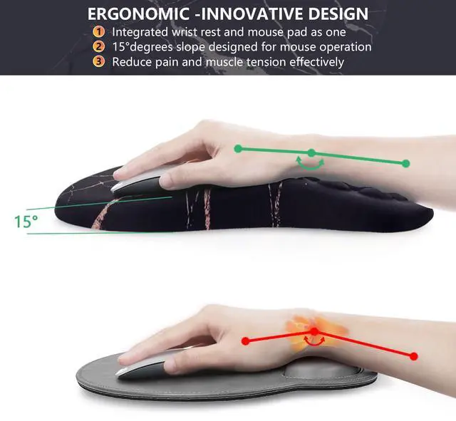 Alt view image 2 of 5 - Laokiiy Mouse Pad Wrist Support, Ergonomic Mouse Pad with Wrist Rest, Comfortable Computer Mouse Pad for Laptop, Pain Relief Mousepad with Non-Slip PU Base Black Gold Marble