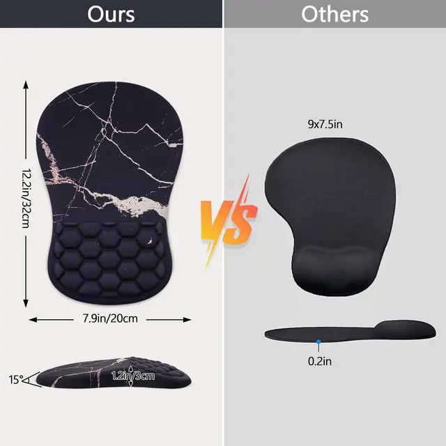 Alt view image 3 of 5 - Laokiiy Mouse Pad Wrist Support, Ergonomic Mouse Pad with Wrist Rest, Comfortable Computer Mouse Pad for Laptop, Pain Relief Mousepad with Non-Slip PU Base Black Gold Marble