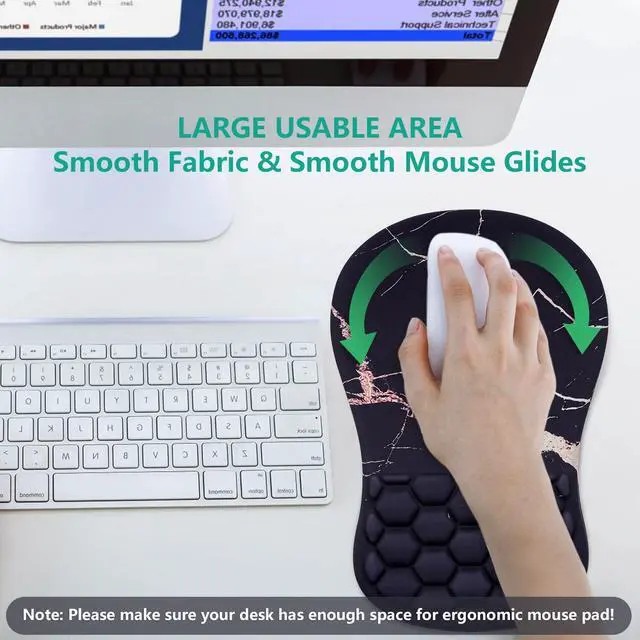 Alt view image 4 of 5 - Laokiiy Mouse Pad Wrist Support, Ergonomic Mouse Pad with Wrist Rest, Comfortable Computer Mouse Pad for Laptop, Pain Relief Mousepad with Non-Slip PU Base Black Gold Marble