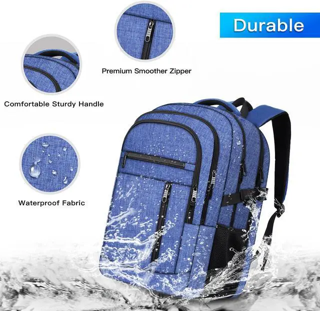 Alt view image 5 of 5 - 17 inch Travel laptop backpack Anti-Theft Backpack With USB Charging Port, Extra Large Business TSA Backpacks Sturdy Water Resistant Bag for Men Women, Blue