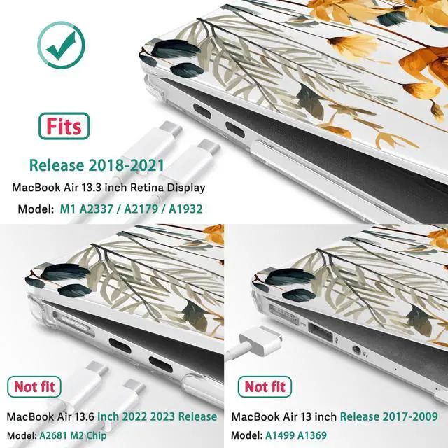 Alt view image 3 of 5 - May Chen Compatible with MacBook Air 13 inch Case 2021, 2020 2019 2018 Release Model: M1 A2337 A2179 A1932, Plastic Hard Shell Case Cover for MacBook Air 13 inch with Retina Dispaly, Wildflowers S930