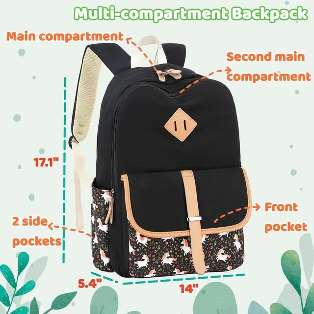 Alt view image 2 of 5 - Leaper Canvas Backpack Laptop Bag Travel Bag bag Daypack Black