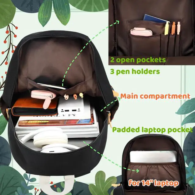 Alt view image 4 of 5 - Leaper Canvas Backpack Laptop Bag Travel Bag bag Daypack Black