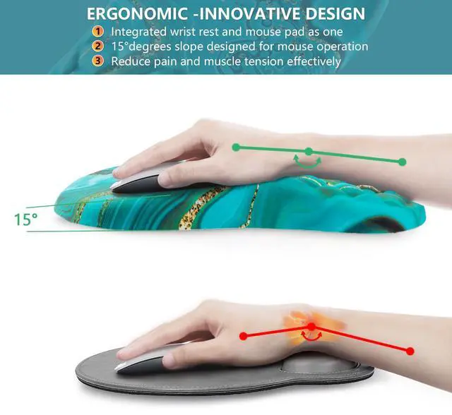 Alt view image 3 of 5 - Laokiiy Mouse Pad Wrist Support, Ergonomic Mouse Pad with Wrist Rest, Comfortable Computer Mouse Pad for Laptop, Pain Relief Mousepad with Non-Slip PU Base Green