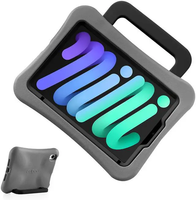Main image of LeiJue Kids Case for iPad Mini 7 (A17 Pro) 2024 /iPad Mini6 2021, Light Weight Heavy Duty/Shockproof/Drop Proof with Handle/Kickstand, Child Friendly Cover for iPad Mini 7th/6th Gen 8.3inch (Grey)