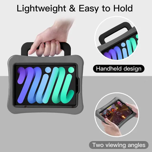 Alt view image 2 of 5 - LeiJue Kids Case for iPad Mini 7 (A17 Pro) 2024 /iPad Mini6 2021, Light Weight Heavy Duty/Shockproof/Drop Proof with Handle/Kickstand, Child Friendly Cover for iPad Mini 7th/6th Gen 8.3inch (Grey)